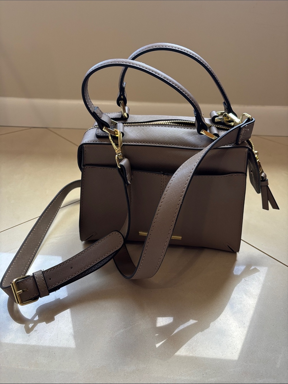 Steve Madden - Taupe Tan Crossbody Satchel Handbag Purse